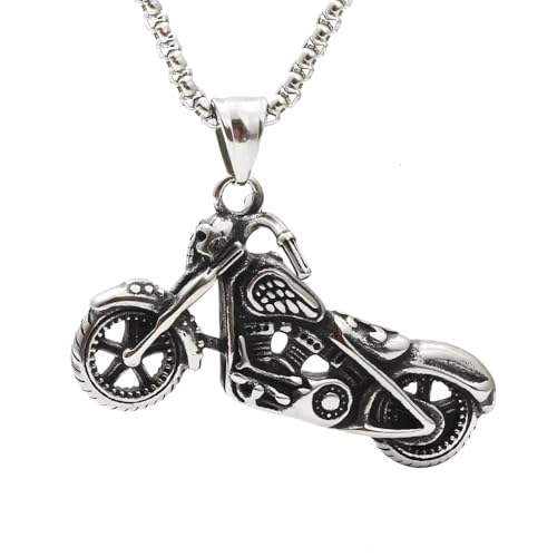 BlackAmazement 316L Edelstahl Anhänger Halskette Motorrad Chopper Skull Totenkopf silber Biker Herren (Anhänger mit Kette) von BlackAmazement