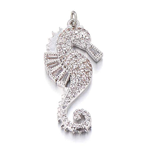 BlackAmazement 316L Edelstahl Anhänger Halskette Seepferdchen Seahorse Zirkonia CZ besetzt schwaz Rose Gold Damen (Farbe Silber mit Kette) von BlackAmazement