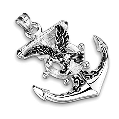 BlackAmazement 316L Edelstahl Anhänger Kette Halskette Anker Anchor Adler Eagle Freiheit Biker Silber Herren (Anhänger mit Kette) von BlackAmazement