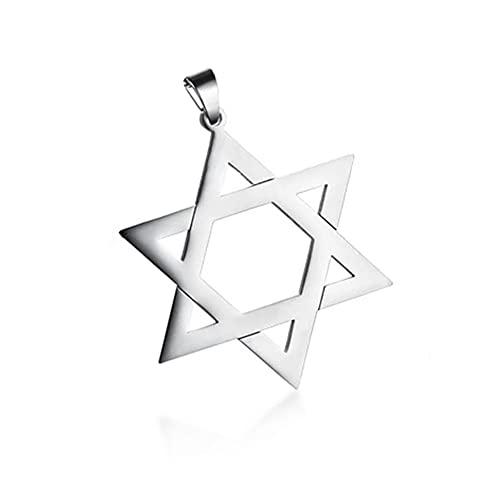 BlackAmazement 316L Edelstahl Anhänger Leder Kette Halskette Davidstern Star of David Hexagramm silber Damen Herren (Anhänger mit Kette) von BlackAmazement