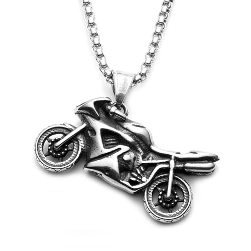 BlackAmazement 316L Edelstahl Anhänger mit Halskette Motorrad Rennmaschine silber Biker Herren von BlackAmazement