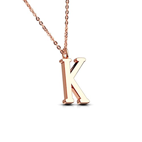 BlackAmazement 316L Edelstahl Anhänger mit Kette A - Z Buchstaben Alphabet Initialen Rosegold Silber Herren Damen (Buchstabe K - Farbe Rosegold) von BlackAmazement