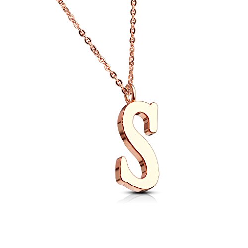 BlackAmazement 316L Edelstahl Anhänger mit Kette A - Z Buchstaben Alphabet Initialen Rosegold Silber Herren Damen (Buchstabe S - Farbe Rosegold) von BlackAmazement