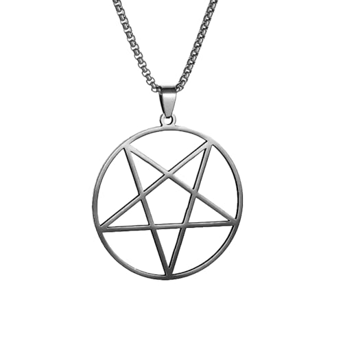 BlackAmazement 316L Edelstahl Anhänger mit Kette Halskette Pentagramm Stern Fünfstern Drudenfuß Pentakel groß Silber schwarz Gold Gothic Biker Herren Damen (Schwarz) von BlackAmazement