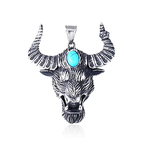 BlackAmazement 316L Edelstahl Anhänger mit Türkis Halskette Kette Stier Bull Tierkreiszeichen Sternzeichen silber Biker Herren (Anhänger mit Türkis mit Kette) von BlackAmazement