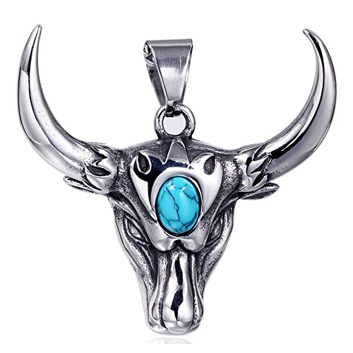 BlackAmazement 316L Edelstahl Anhänger mit Türkis Halskette Kette Stier Tierkreiszeichen Sternzeichen silber Biker Herren (Anhänger ohne Kette) von BlackAmazement