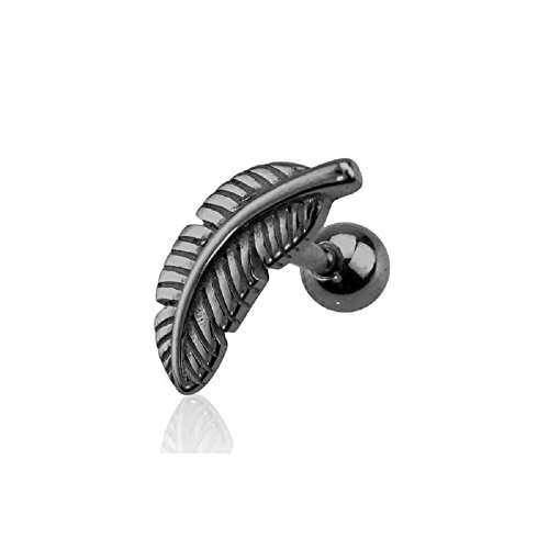 BlackAmazement 316L Edelstahl Cartilage Tragus Helix Barbell Ohrstecker Feder Feather Silber Gold schwarz Herren Damen (Schwarz) von BlackAmazement