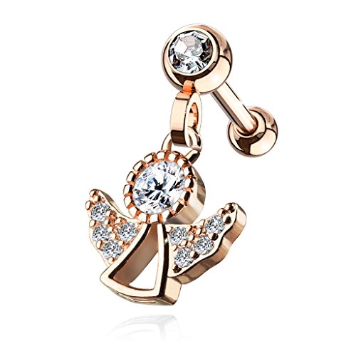 BlackAmazement 316L Edelstahl Dangle Ohrstecker Piercing Engel Angel Zirkonia CZ rose gold silber Damen (Rosegold) von BlackAmazement