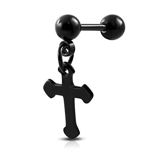 BlackAmazement 316L Edelstahl Dangle Ohrstecker Piercing Kreuz Cross schwarz Damen Herren von BlackAmazement