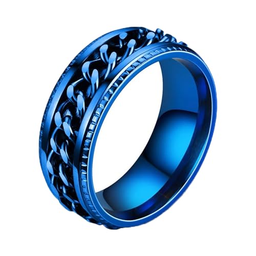 BlackAmazement 316L Edelstahl Dreh Ring Kette Chain Inlay Kettenring Blau Schwarz Silber Gold IP Spinner Spinning Center Damen Herren (Blau, 65 (20,7)) von BlackAmazement