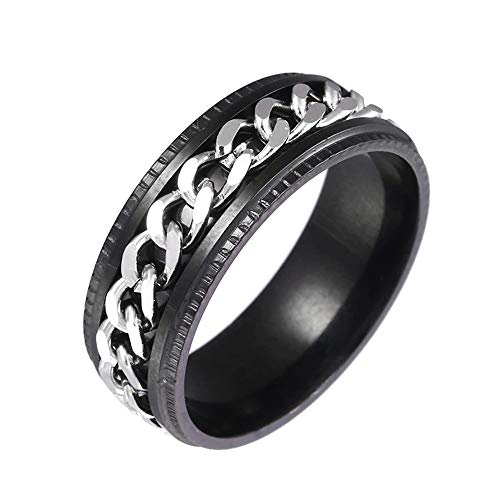 BlackAmazement 316L Edelstahl Dreh Ring Kette Chain Inlay Kettenring Blau Schwarz Silber Gold IP Spinner Spinning Center Damen Herren (Schwarz/Silber, 63 (20.1)) von BlackAmazement