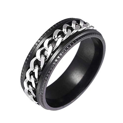 BlackAmazement 316L Edelstahl Dreh Ring Kette Chain Inlay Kettenring Blau Schwarz Silber Gold IP Spinner Spinning Center Damen Herren (Schwarz/Silber, 68 (21.6)) von BlackAmazement