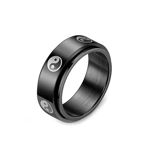 BlackAmazement 316L Edelstahl Dreh Ring Yin Yang Taiji Symbol schwarz yinyang Zeichen Damen Herren (65 (20,7)) von BlackAmazement
