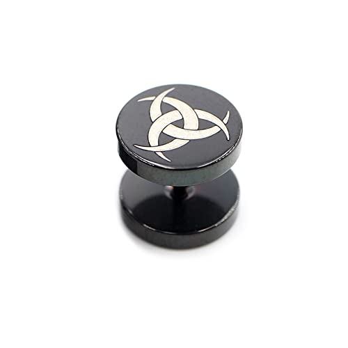 BlackAmazement 316L Edelstahl Fake Plug Ohrstecker Dreifache Horn von Odin Triskelion Wikinger Kelten Nordic 10mm schwarz Herren Damen von BlackAmazement