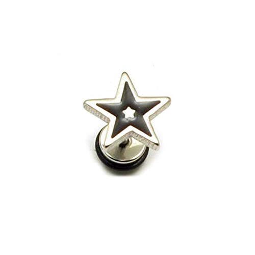 BlackAmazement 316L Edelstahl Fake Plug Ohrstecker Emaille Stern Star Doppelstern Silber Schwarz Weiß 8mm 11mm Herren Damen (Farbe Silber/Schwarz - Größe 8mm) von BlackAmazement