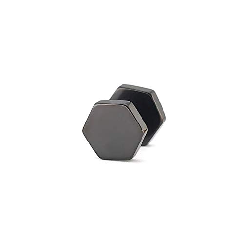 BlackAmazement 316L Edelstahl Fake Plug Ohrstecker Hexagon 6-Kant Profil Schrauber Sechseck Silber Gold Rosegold Blau Schwarz 6mm 8mm Herren Damen (Farbe Schwarz - Größe 8 mm) von BlackAmazement