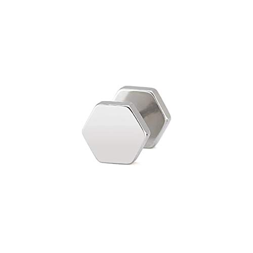 BlackAmazement 316L Edelstahl Fake Plug Ohrstecker Hexagon 6-Kant Profil Schrauber Sechseck Silber Gold Rosegold Blau Schwarz 6mm 8mm Herren Damen (Farbe Silber - Größe 8 mm) von BlackAmazement
