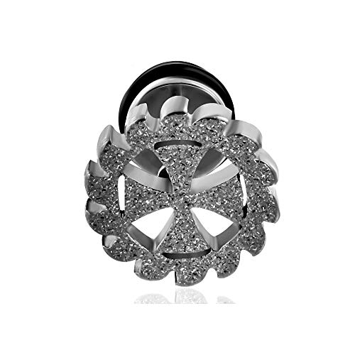 BlackAmazement 316L Edelstahl Fake Plug Ohrstecker Iron Cross Eisernes Kreuz Tatzenkreuz Templerkreuz Gold schwarz Silber Biker Metal Herren Damen (Schwarz) von BlackAmazement