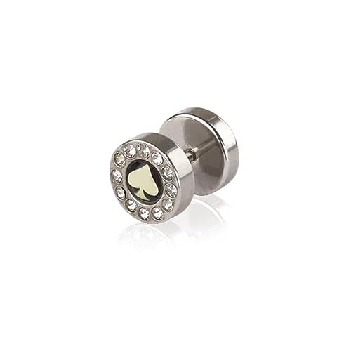 BlackAmazement 316L Edelstahl Fake Plug Ohrstecker Ohrring Pik Karten Farbe Spielkarte Zocker Poker CZ Zirkonia silber schwarz Damen Herren von BlackAmazement