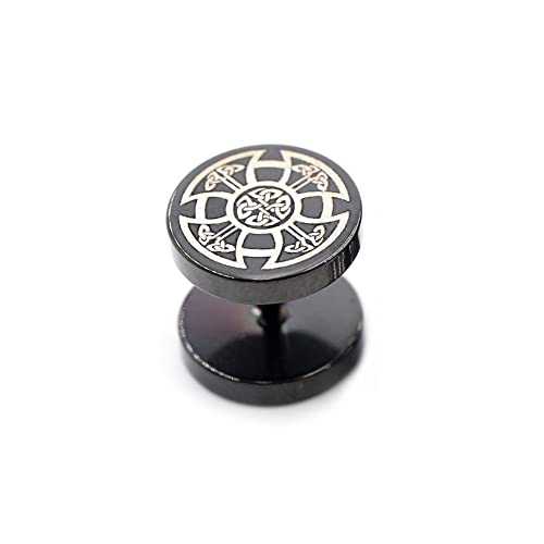 BlackAmazement 316L Edelstahl Fake Plug Ohrstecker Ring Radkreuz Sonnenkreuz ewiger Kreislauf Kelten Kreuz Triquetra Wikinger 10mm schwarz Herren Damen von BlackAmazement