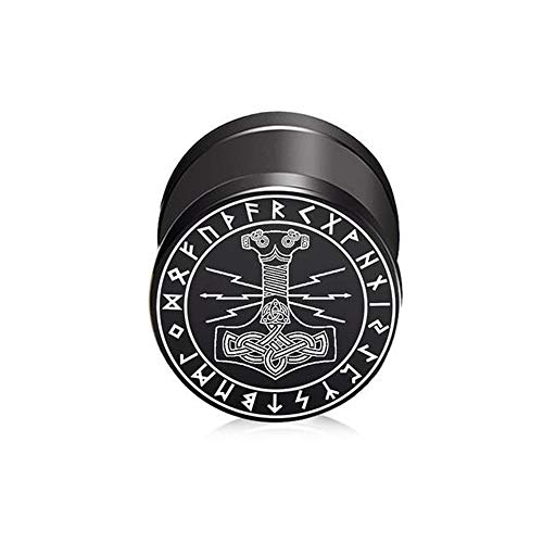 BlackAmazement 316L Edelstahl Fake Plug Ohrstecker Thors Hammer Triqueta Runen Symbol Mjölnir Malmer Blitz Donnerschlag 10mm schwarz Herren Damen von BlackAmazement