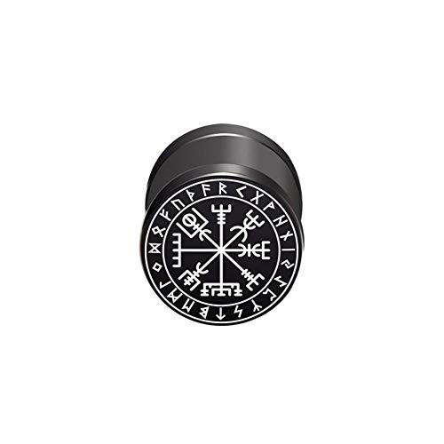 BlackAmazement 316L Edelstahl Fake Plug Ohrstecker Vegvisir Aegishjalmur Aegishjalmr Wikinger Symbol Helm der Ehrfurcht Schreckenshelm Runen Kreis 10mm schwarz Herren Damen von BlackAmazement