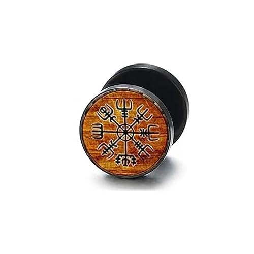 BlackAmazement 316L Edelstahl Fake Plug Ohrstecker Vegvisir Aegishjalmur Aegishjalmr Wikinger Symbol Helm der Ehrfurcht Schreckenshelm Runen Kreis 10mm schwarz braun Herren Damen von BlackAmazement