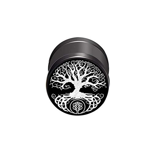 BlackAmazement 316L Edelstahl Fake Plug Ohrstecker Yggdrasil Baum des Lebens Kelten Wikinger 10mm schwarz Herren Damen von BlackAmazement