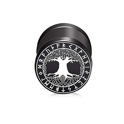 BlackAmazement 316L Edelstahl Fake Plug Ohrstecker Yggdrasil Baum des Lebens Kelten Wikinger Runen 10mm schwarz Herren Damen von BlackAmazement