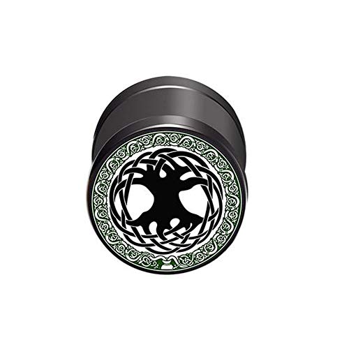 BlackAmazement 316L Edelstahl Fake Plug Ohrstecker Yggdrasil Baum des Lebens Sonne Mond Kelten Wikinger 10mm schwarz grün Herren Damen von BlackAmazement