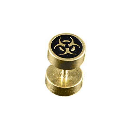 BlackAmazement 316L Edelstahl Fake Plug Piercing Ohrstecker Biogefährdung Biohazard Symbol Warnzeichen 8mm Gold schwarz Herren Damen von BlackAmazement