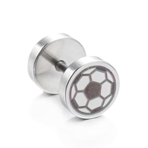 BlackAmazement 316L Edelstahl Fake Plug Piercing Ohrstecker Fußball Football Ball silber schwarz Herren Damen von BlackAmazement