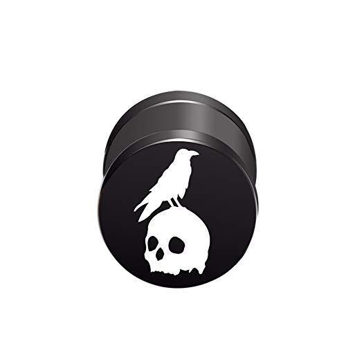 BlackAmazement 316L Edelstahl Fake Plug Piercing Ohrstecker Rabe mit Totenkopf 10mm schwarz Herren Damen von BlackAmazement