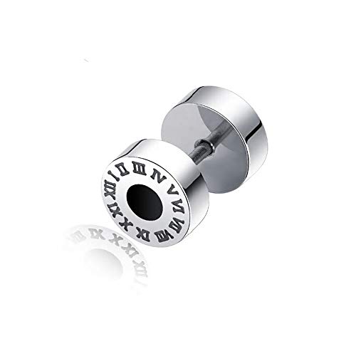 BlackAmazement 316L Edelstahl Fake Plug Piercing Ohrstecker Römische Zahlen Roman Numerals Silber schwarz Herren Damen von BlackAmazement