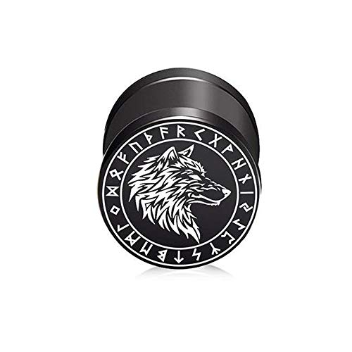 BlackAmazement 316L Edelstahl Fake Plug Piercing Ohrstecker Wolf Germanen Wikinger Kelten Runen Schwarz 10mm Damen Herren (Modell 1) von BlackAmazement