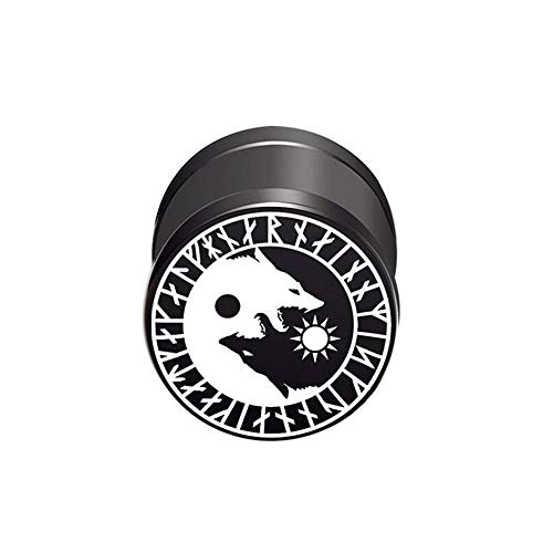BlackAmazement 316L Edelstahl Fake Plug Piercing Ohrstecker Yin Yang Wolf Germanen Wikinger Kelten Runen Schwarz Weiß 10mm Damen Herren (Modell_2) von BlackAmazement