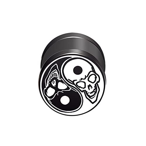 BlackAmazement 316L Edelstahl Fake Plug Piercing Ohrstecker Yin YangTotenkopf Skull Schädel Schwarz Weiß 10mm Damen Herren von BlackAmazement
