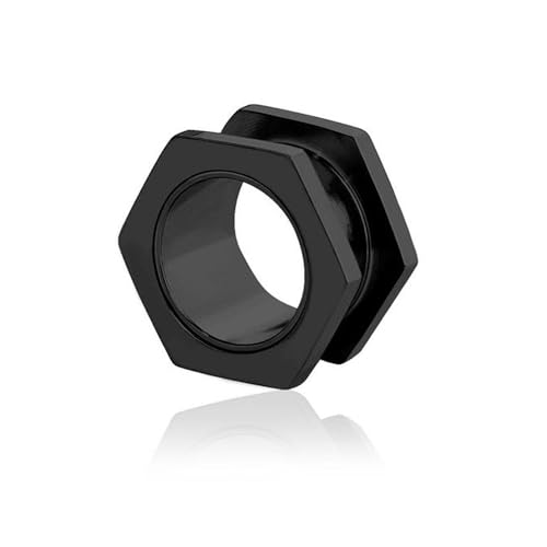 BlackAmazement 316L Edelstahl Flesh Ohr Tunnel Plug Piercing Hexagon Schraubenmutter Schrauber schwarz silber Biker Herren (Farbe Schwarz- Ø 08mm - 1 Stück) von BlackAmazement