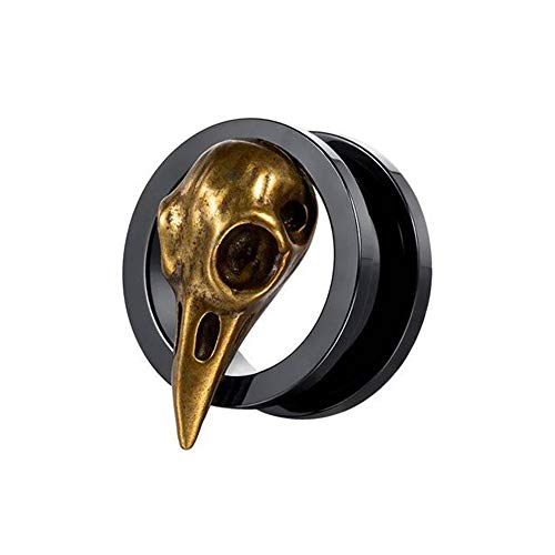 BlackAmazement 316L Edelstahl Flesh Tunnel Ohr Plug Ohrring Piercing Raben Krähen Skull Schädel Wikinger Viking Gothic Biker Silber Gold schwarz Damen Herren (Farbe Schwarz- Ø 06mm) von BlackAmazement