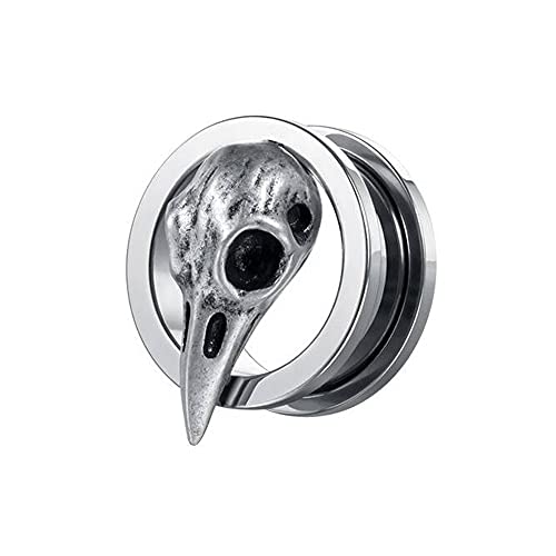 BlackAmazement 316L Edelstahl Flesh Tunnel Ohr Plug Ohrring Piercing Raben Krähen Skull Schädel Wikinger Viking Gothic Biker Silber Gold schwarz Damen Herren (Farbe Silber - Ø 08mm) von BlackAmazement