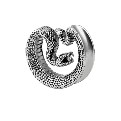 BlackAmazement 316L Edelstahl Flesh Tunnel Ohr Plug Ohrring Piercing Schlange Snake Silber Biker Damen Herren (Ø 12mm - 1 Stück) von BlackAmazement