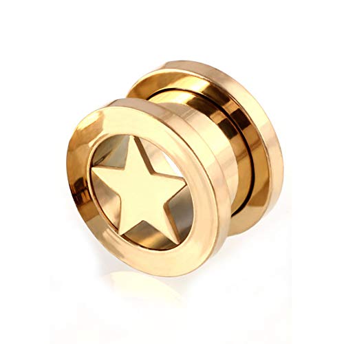 BlackAmazement 316L Edelstahl Flesh Tunnel Ohr Plug Ohrring Piercing Stern Star Silber schwarz Gold Damen Herren (Farbe Gold - 16mm - 1 Stück) von BlackAmazement