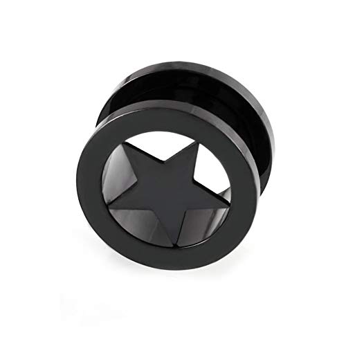 BlackAmazement 316L Edelstahl Flesh Tunnel Ohr Plug Ohrring Piercing Stern Star Silber schwarz Gold Damen Herren (Farbe Schwarz - 06mm - 1 Stück) von BlackAmazement