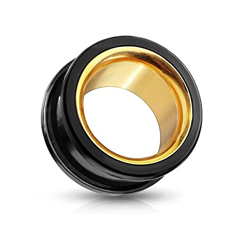 BlackAmazement 316L Edelstahl Flesh Tunnel Plug Inlay Ohr Piercing Tube gold schwarz Herren Damen (Ø 08mm - 1 Stück) von BlackAmazement