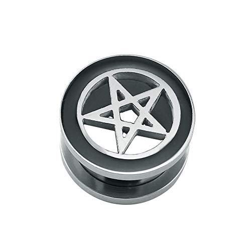 BlackAmazement 316L Edelstahl Flesh Tunnel Plug Inlay Piercing Pentagramm Fünfstern Drudenfuß Herren Damen (10 mm - 1 Stück) von BlackAmazement