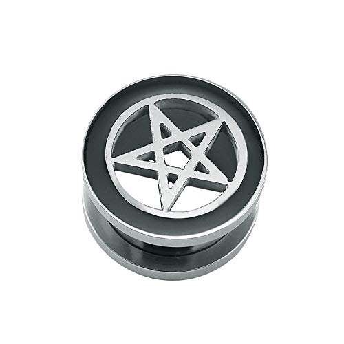 BlackAmazement 316L Edelstahl Flesh Tunnel Plug Inlay Piercing Pentagramm Fünfstern Drudenfuß Herren Damen (12 mm - 1 Stück) von BlackAmazement