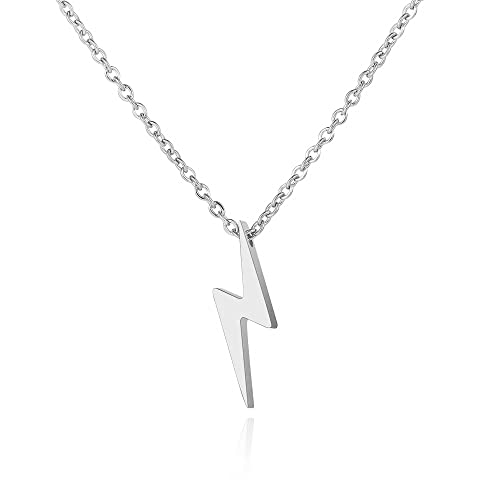 BlackAmazement 316L Edelstahl Halskette Anhänger Blitz Donner Lichtblitz Lightning gold silber Damen Herren (Silber) von BlackAmazement