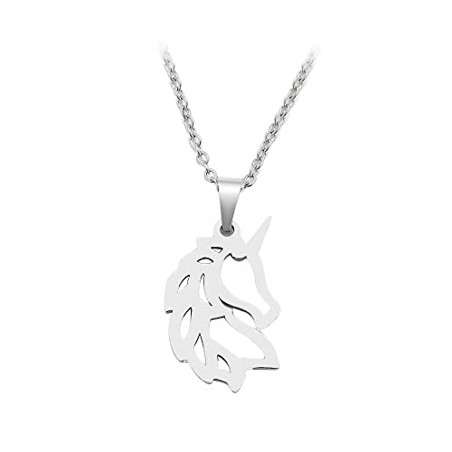 BlackAmazement 316L Edelstahl Halskette Anhänger Einhorn Pferd Unicorn poliert rose gold silber Damen (Silber) von BlackAmazement