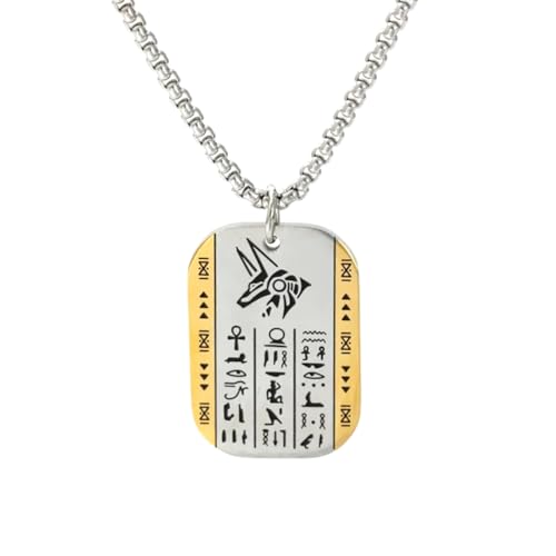 BlackAmazement 316L Edelstahl Halskette Anhänger Massiv Ägypten Mythologie Anubis Horus Hieroglyphen silber schwarz gold Damen Herren (Modell Anubis) von BlackAmazement