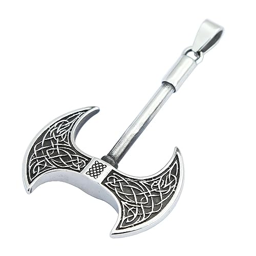 BlackAmazement 316L Edelstahl Halskette Anhänger Massiv Axt Streitaxt Tribal Wikinger silber Kelten Germanen Biker Herren (Anhänger mit Kette) von BlackAmazement